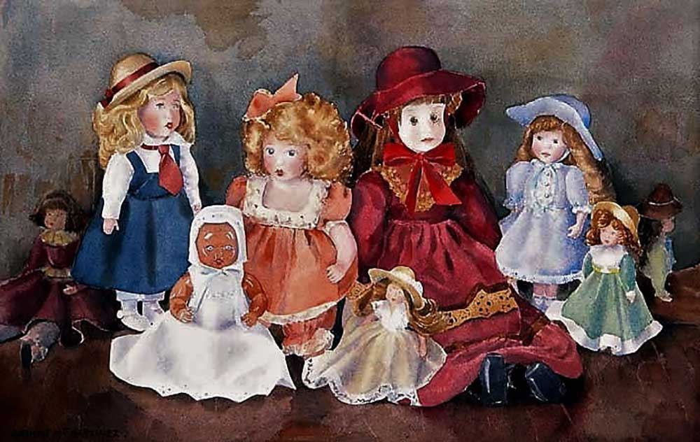 39- Colección de muñecas.Acuarela e Carmen María Martínez