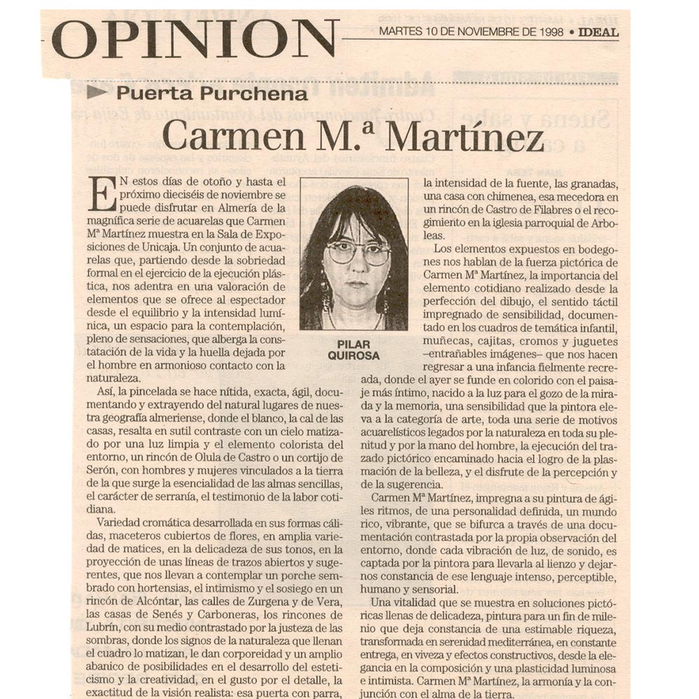 6- Prensa de la acuarelista Carmen María Martínez por Pilar Quirosa