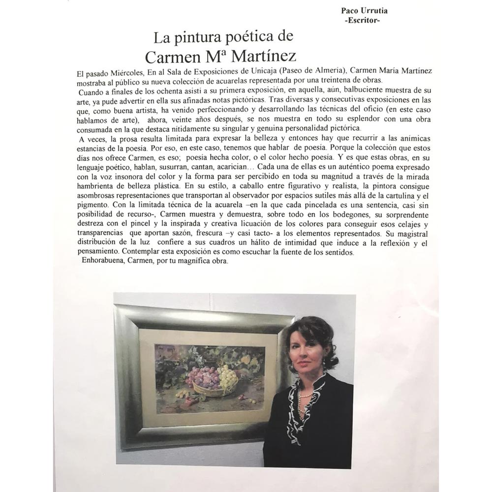 11- Prensa de la acuarelista Carmen María Martínez Artículo Paco Urrutia  